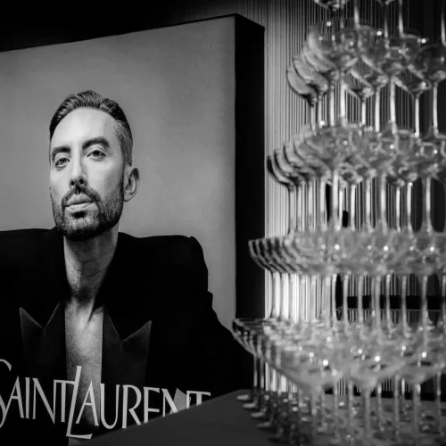 Jennifer de Ru how to build a champagne tower Yves Saint Lorent E